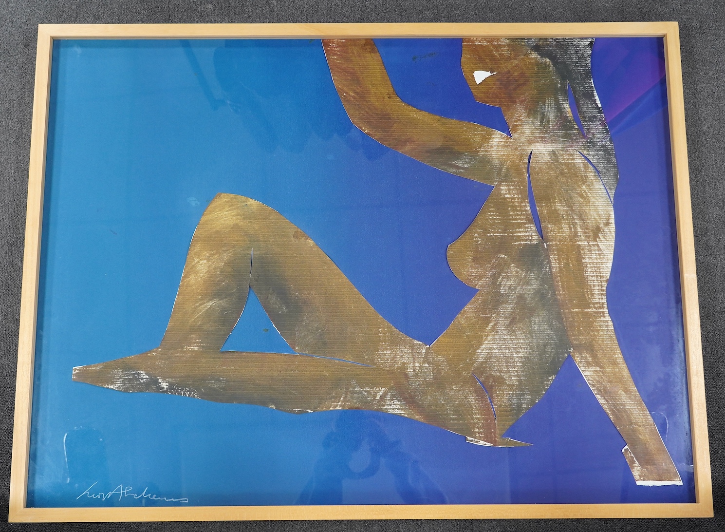 Ivor Abrahams (1935-2015), monotype on dyed paper, ‘Bather’, signed, exhibition label verso, 78 x 109cm